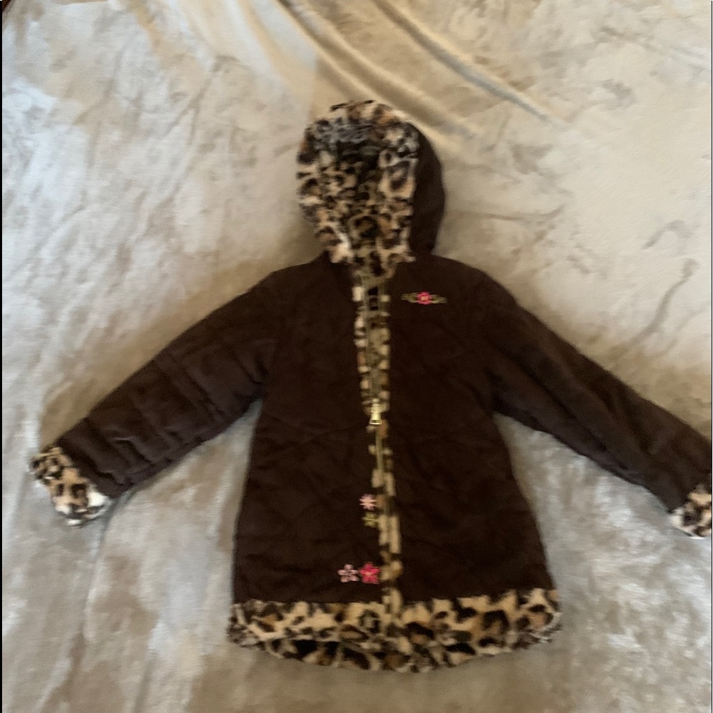 Girls Brown/animal print reversible coat